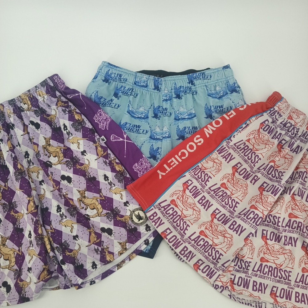Lot of 3 Flow Society Lacrosse Shorts Mens Medium Shark Kangaroo Crabs